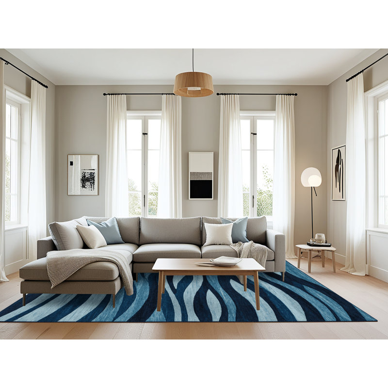 Tapis bleu lavable à la machine, Rectangle 6 pi x 9 pi