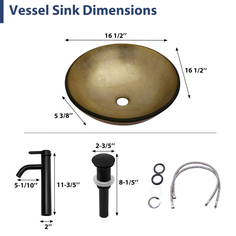 16.5"L x 16.5"W Glass Bathroom Vessel Sink Circle Tempered Glass Bathroom Sink with Pop-up Drain and Basin Faucet