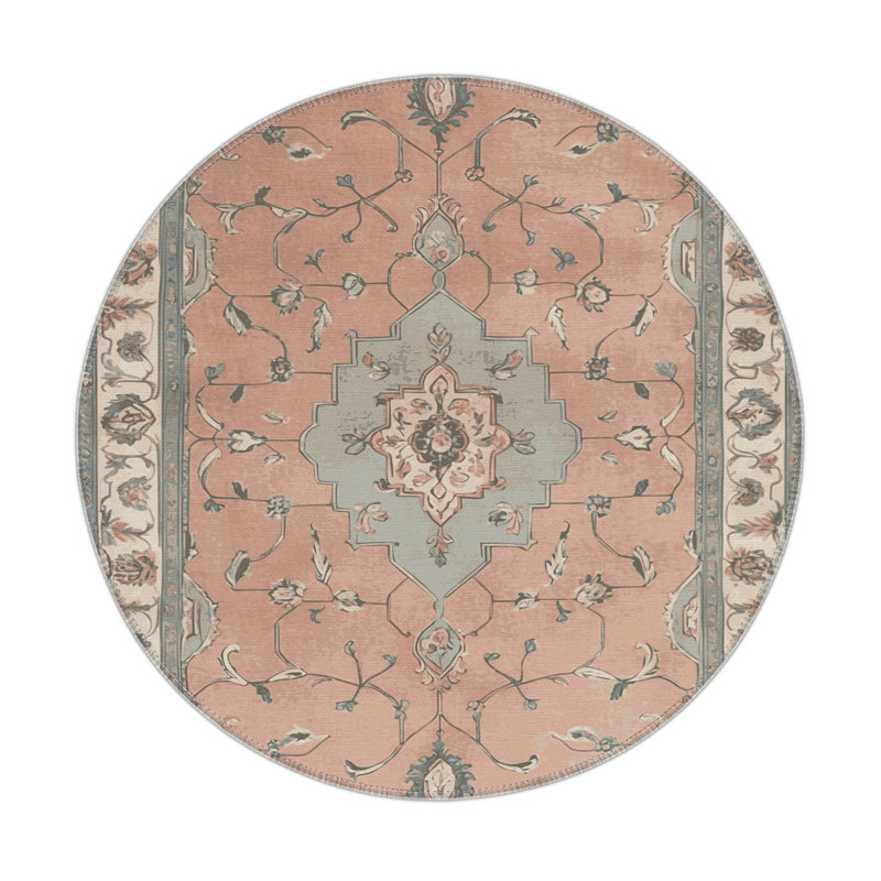 Tabriz Beige Indoor and Outdoor Area Rug, Round 5'