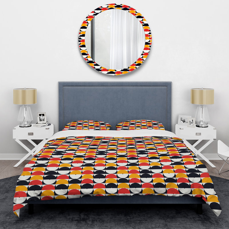 Motif de cercles jaunes et rouges - Ensemble de housse de couette abstrait - Microfibre de polyester