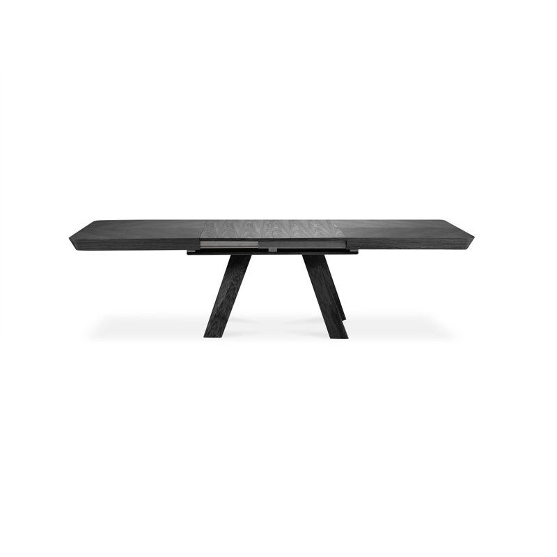 Akaja Extendable Oak Solid Wood Top Dining Table, Black Oak Veneer/Black Oak, Black Oak