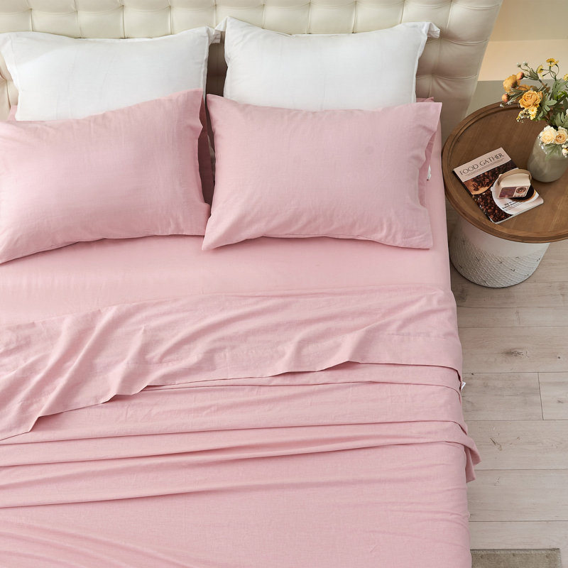 Linen Cotton Flat Sheet, Pale Pink, Twin