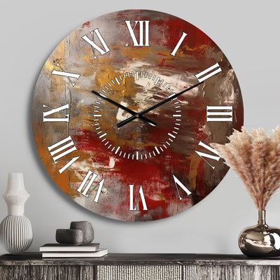 Ancient Italian Revelations In Gold And Red I - Abstract Painting White Face Wall Clock