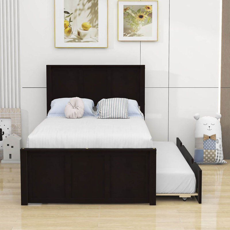 Lit plateforme en bois avec lit gigogne Dragojla, Espresso