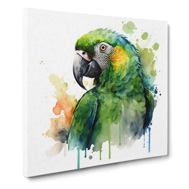 Parrot Watercolour - No Frame Print, 50cm H x 50cm W x 3cm D