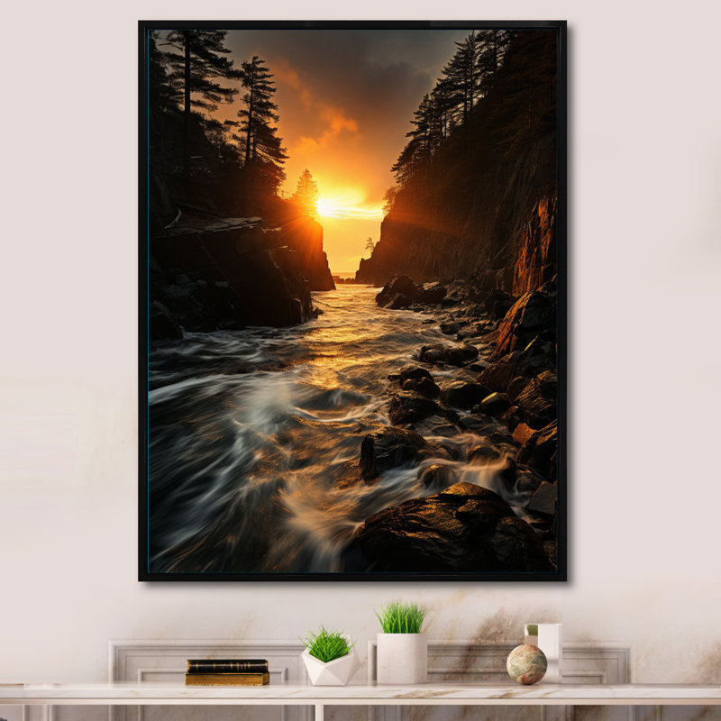 «Coastal Sunset At The Clif II», art mural sur toile paysage et nature, H 40 po x l 30 po x P 1,5 po, Cadre flottant noir