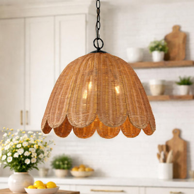 18" 3-Light Scalloped Rattan Pendant