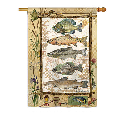 Polyester de pêche 40 x 28 po. nature de l’aventures de pêche de polyester de 2 côtés. drapeau maison