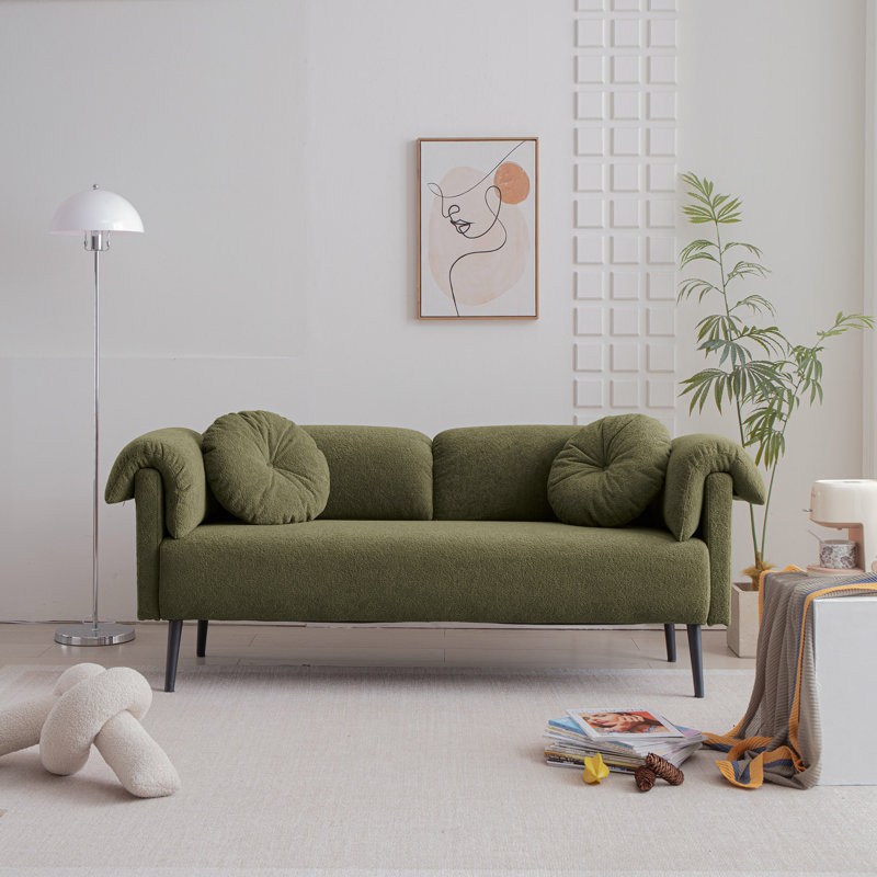 Canapé moderne de 68,5 po avec coussins décoratifs, Microfibre émeraude / microsuède