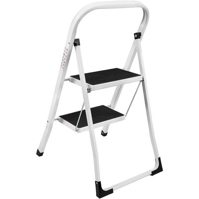 Quash 2 Step Ladder Steel Folding Step Ladder with Black Non-Slip Rubber Portable