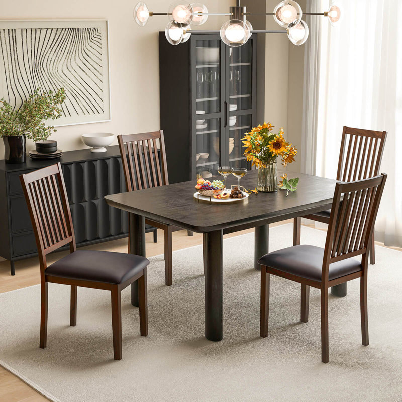 Modern Dining Chair Set With Slanted High Backrest Wear-resistant Pvc Leather, 2