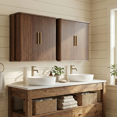 59" W Hanging Wall Mounted Bathroom Storage Cabinet, Kitchen Wall Cabinet With Adjustable Shelves, Over The Toilet Cabinet, Medicine Cabinet With Sliding Tambour Door For Living Room & Laundry Room