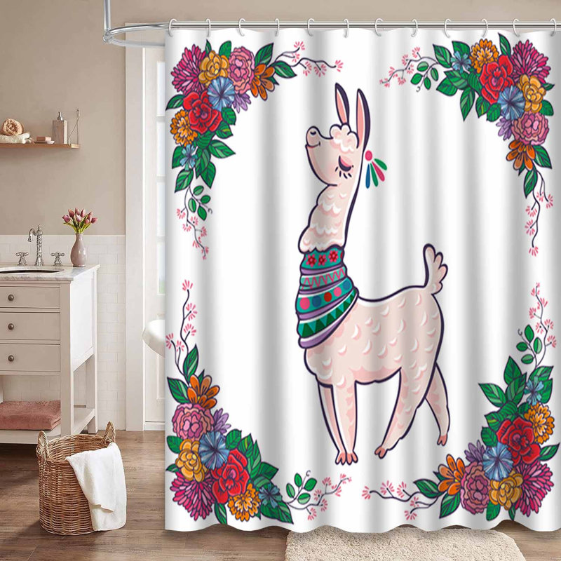 Rideau de douche imperméable à motif floral avec 12 crochets, L 72 po x l 84 po