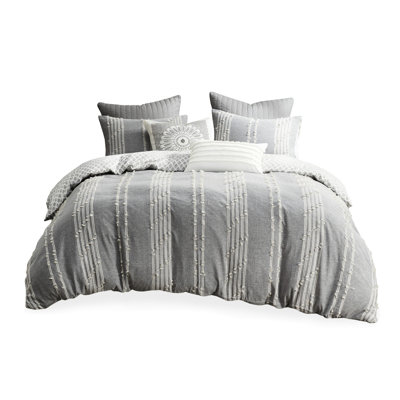 Full/Queen Sized Grey And Cotton Bedding With Secure Ties 3 Piece , For Bed