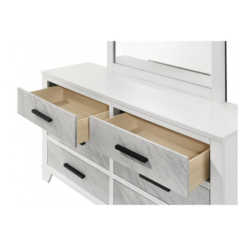 Commode 6 tiroirs avec miroir Pham, Blanc
