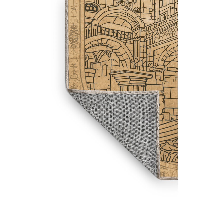 Machine Washable Paitlyn Amman Citadel Jordan Vintage Vintage Look Rug in Beige – Beige Binding, 4x6