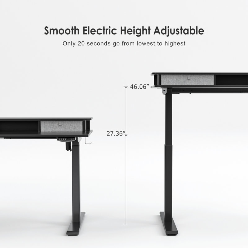 Eliuth Height Adjustable Standing Desk, 46" H x 55" W x 24" D, Black