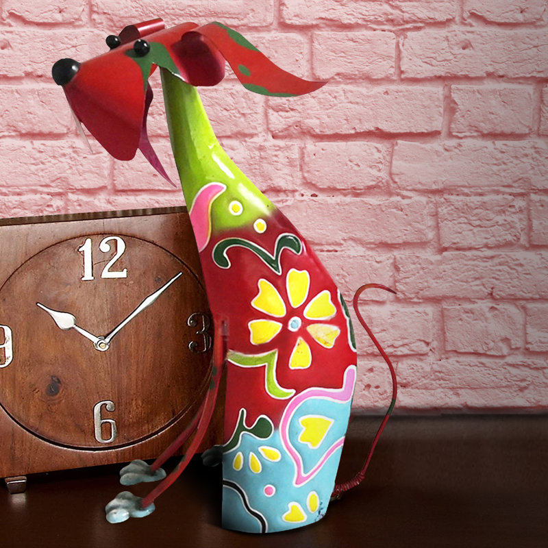 Monaco Metal Indoor Outdoor Dog Multi Colored Decorative Garden Sculpture with Floral Pattern