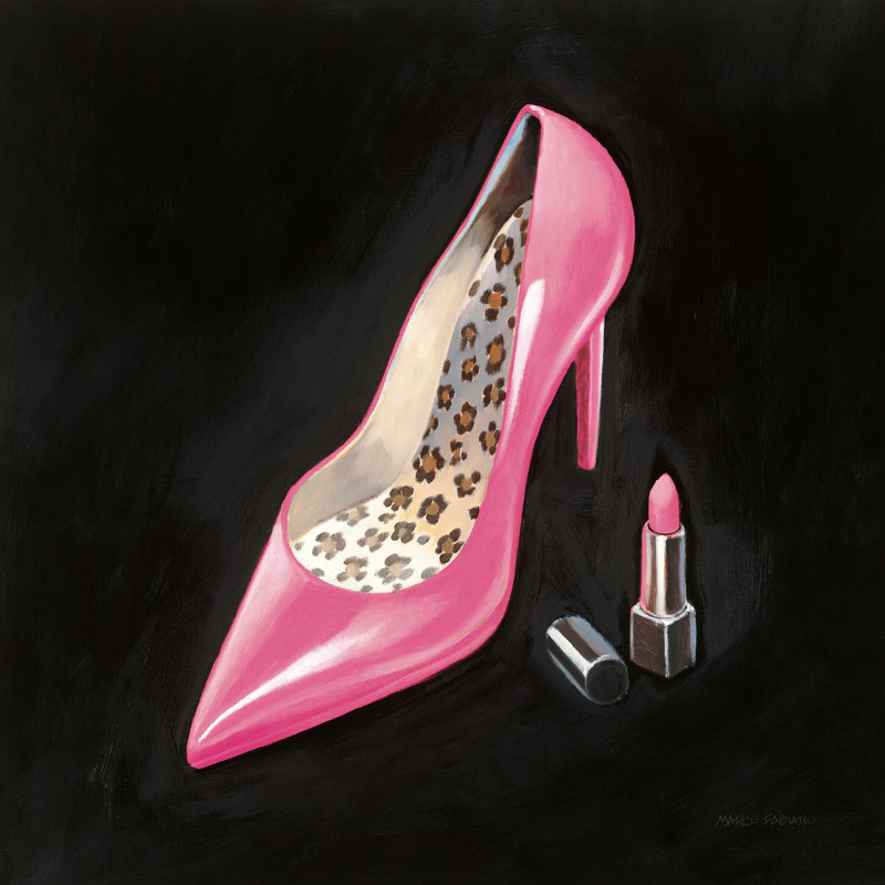 La chaussure rose II - peinture sur toile tendue, H 30 po x l 30 po