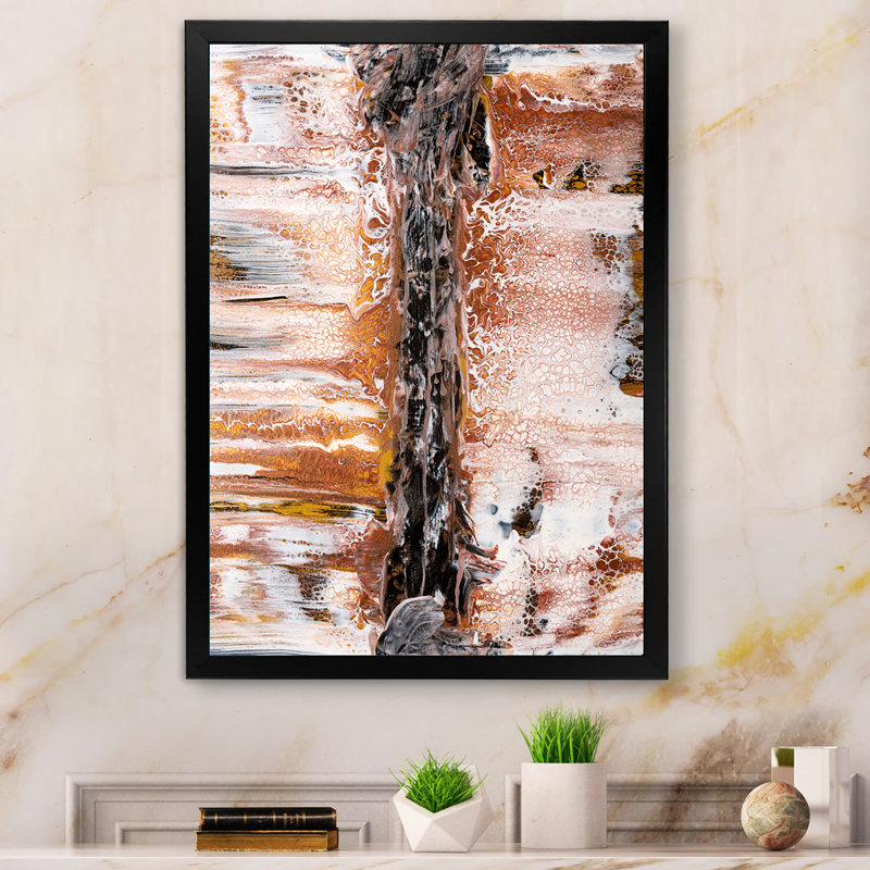 «Brown White and Black Flowing Foam Marble III», peinture sur toile encadrée, H 32 po x l 16 po x P 1 po