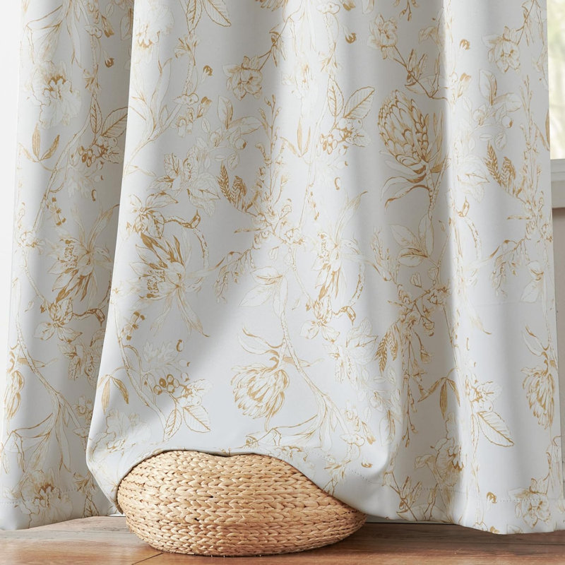Rideaux occultants à motif floral pour chambre à coucher, L 50 po x L 63 po, Jaune