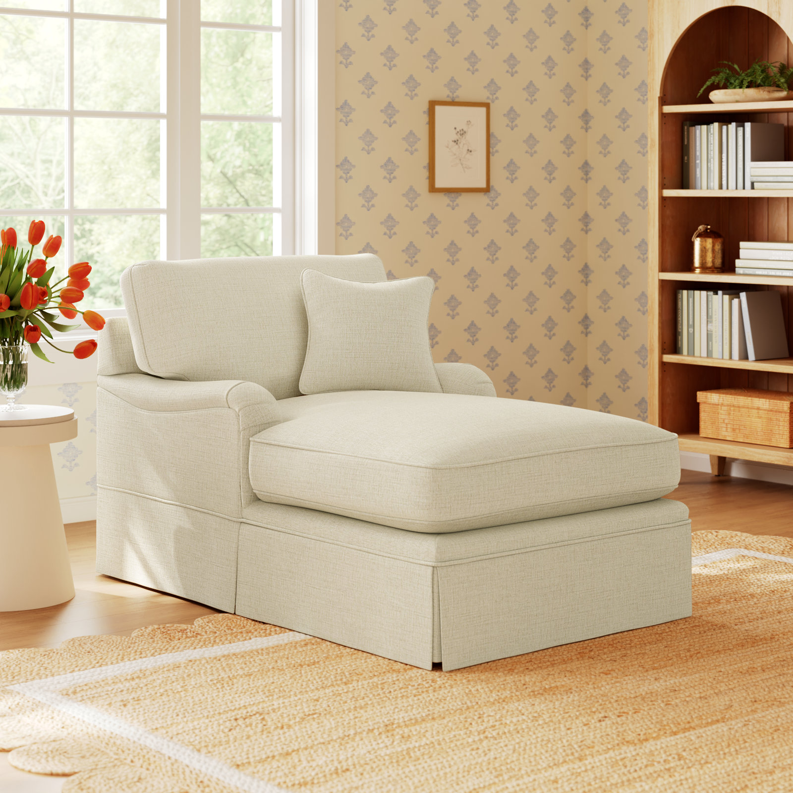 Vienna Upholstered Chaise Lounge, Bespoke 10 Beige