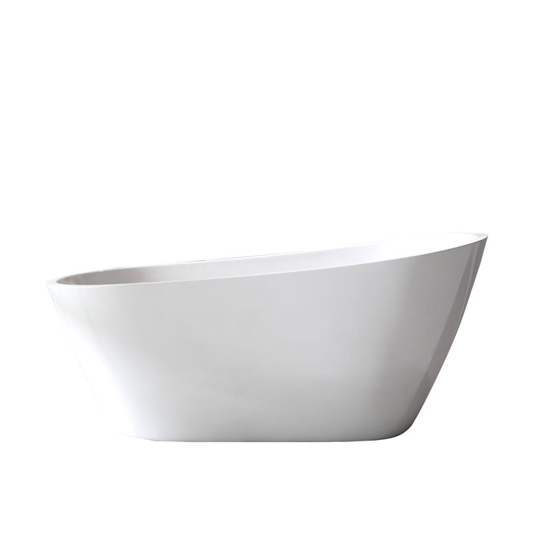 Baignoire autoportante de 59 pouces en blanc brillant, trop-plein, idéale pour la salle de bain avec bonde escamotable et salle de bain de style contemporain