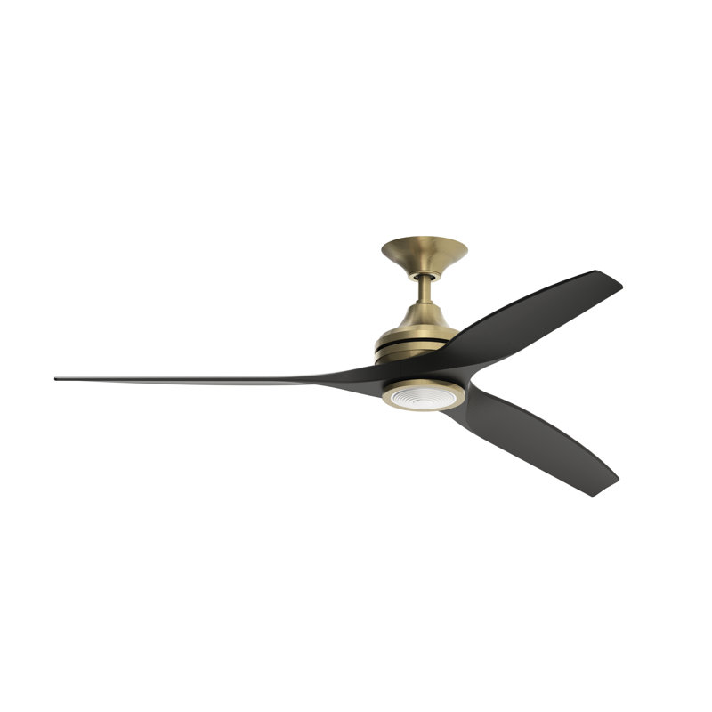 Spitfire 60 inch Indoor/Outdoor Ceiling Fan with LED Light Kit - Brushed Satin Brass with Black Blades, Brushed Satin Brass