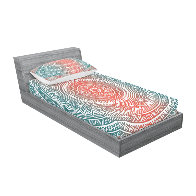 Drap-housse et taies décoratives bleu sarcelle et corail Ambesonne, Ensemble de draps pour lit simple TG + 5 articles 