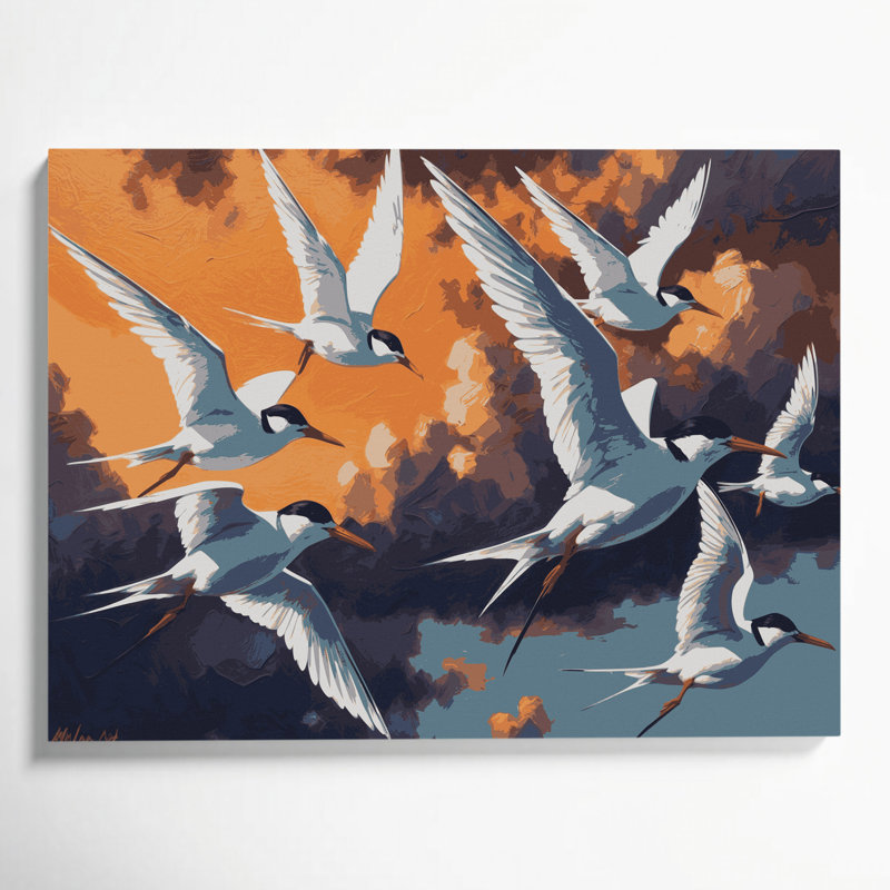 Oiseaux, art mural sur toile mauve caspienne, H 24 po x l 36 po