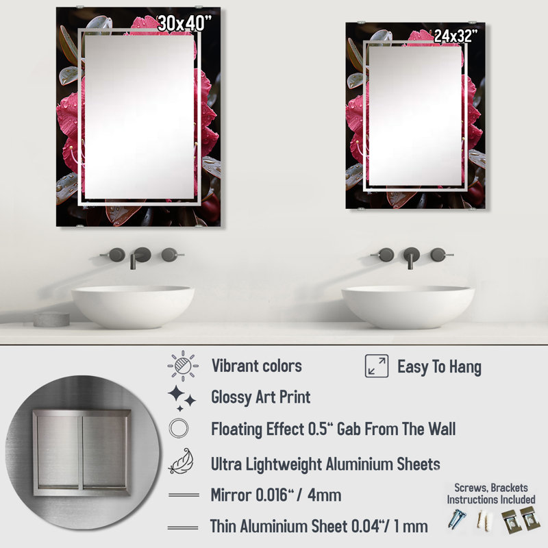 Dakobe - Grand miroir mural Rhododendron MIR141668, 40 po x 30 po