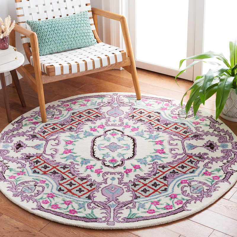 Daran Hand Tufted Wool Floral Rug, Round 5'