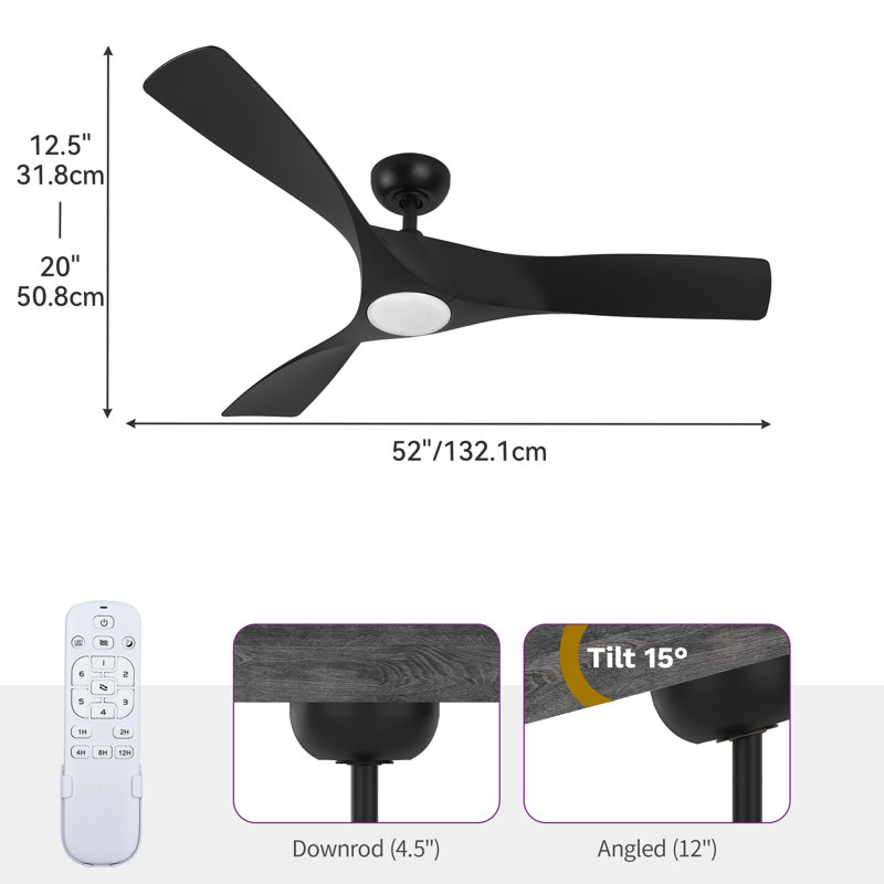 Ventilateur de plafond 3 pales 3 pales, Noir