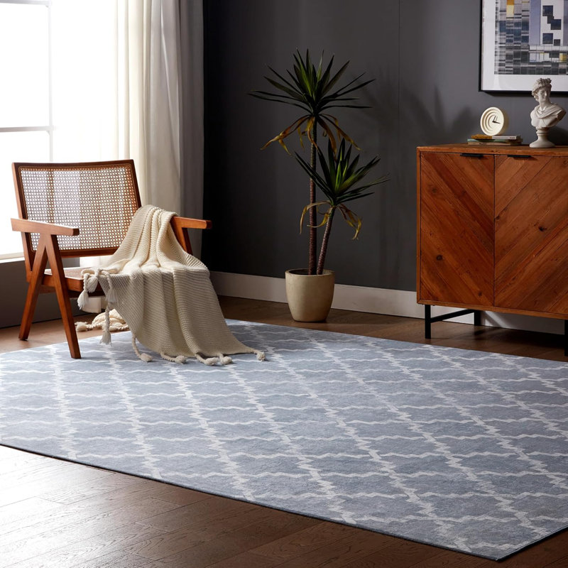 6x9 Area Rug for Bedroom, Washable Area Rug Non Slip Carpet for Livingroom, Quatrefoil Vintage Low Pile Water Resistant Rugs Indoor, Teal