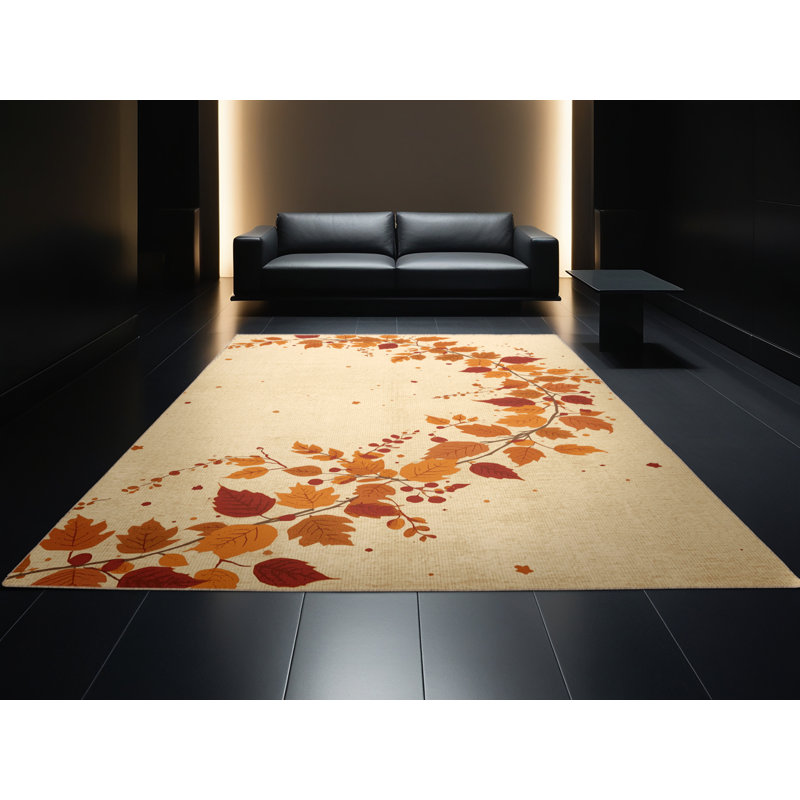 Tapis abstrait moderne et contemporain lavable à la machine en brun et beige Ritner, 7 x 10