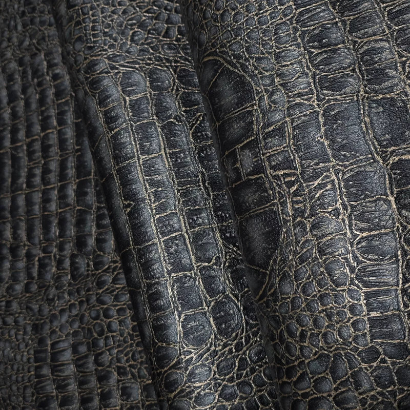 Crocodile gris, bleu, doré, papier peint texturé, similicuir d'alligator