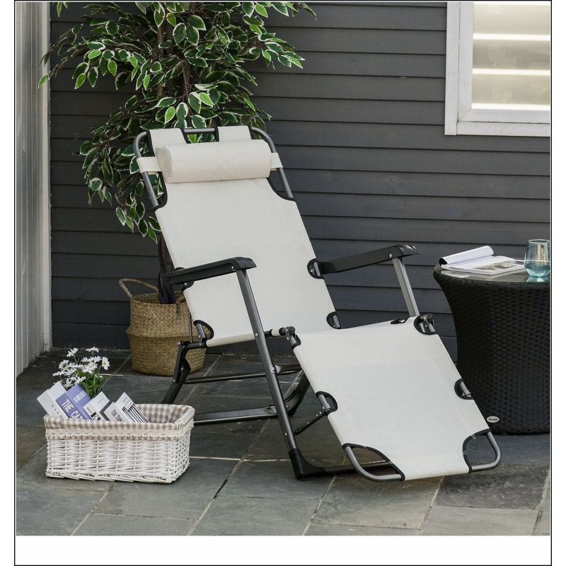 Outsunny Folding Chaise Lounge Chair for Outside, 2-in-1 Tanning Chair with Pillow & Pocket, Adjustable Pool Chair for Beach, Patio, Lawn, Deck