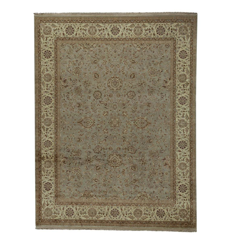 Tapis gris / brun en laine noué à la main de conception unique 9 pi 1 po x 11 pi 11 po