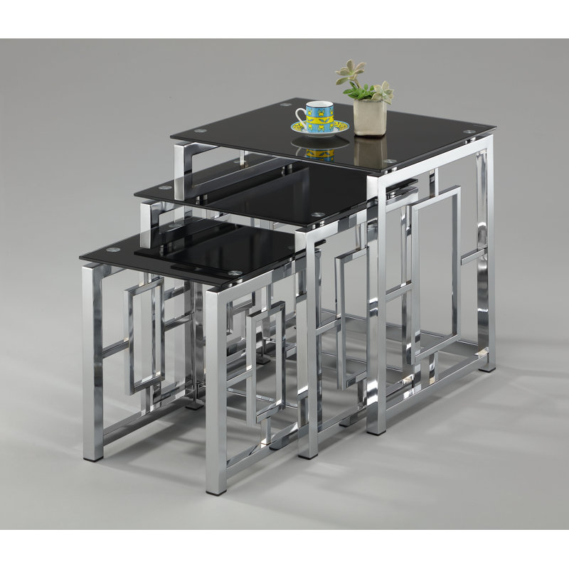 Scotia Glass Top Nesting Tables, Black