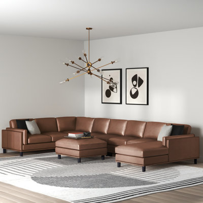Lamesa 174" Wide Leather Match Left Hand Facing Modular Corner Sectional with Ottoman