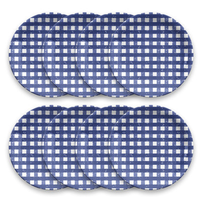 Grandes assiettes en vichy bleu / blanc Argus