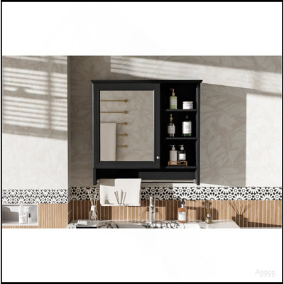 30 Inch Wall-Mount 2-In-1 Mirror Cabinet With Adjustable Shelf, Soft-Closing Hinges, High-Quality MDF, For Bathroom Vanity, Living Room, Bedroom Storage Organizer
