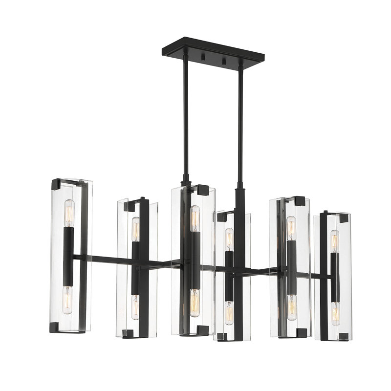 Luminaire suspendu linéaire pour îlot de cuisine à 12 lumières Winfield, Noir mat