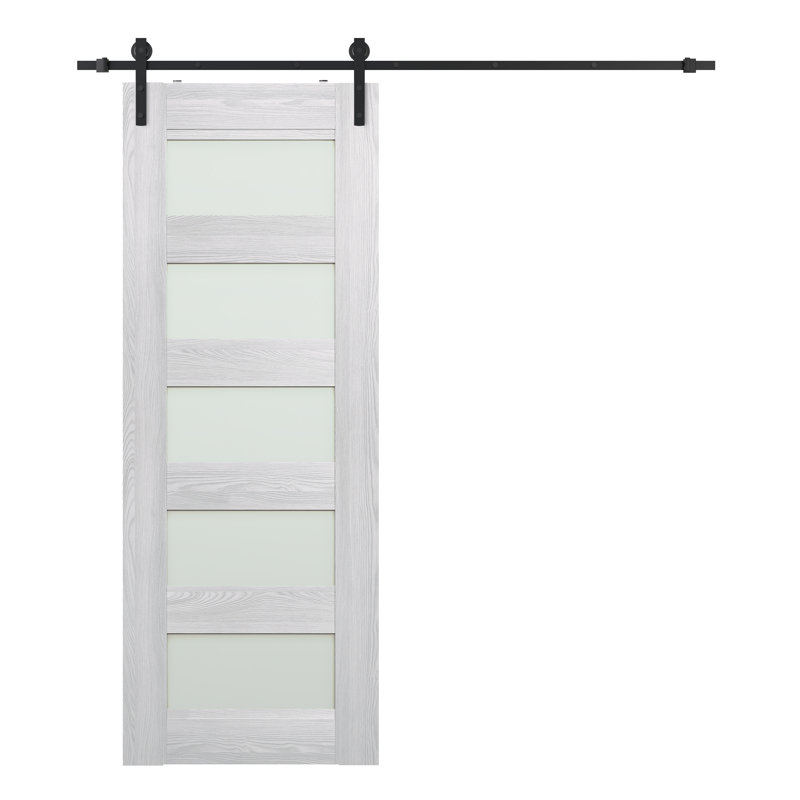 Panneau de bois massif massif préfini avec quincaillerie d'installation pour porte de grange, Noyer, 29,75 po x 79,37 po