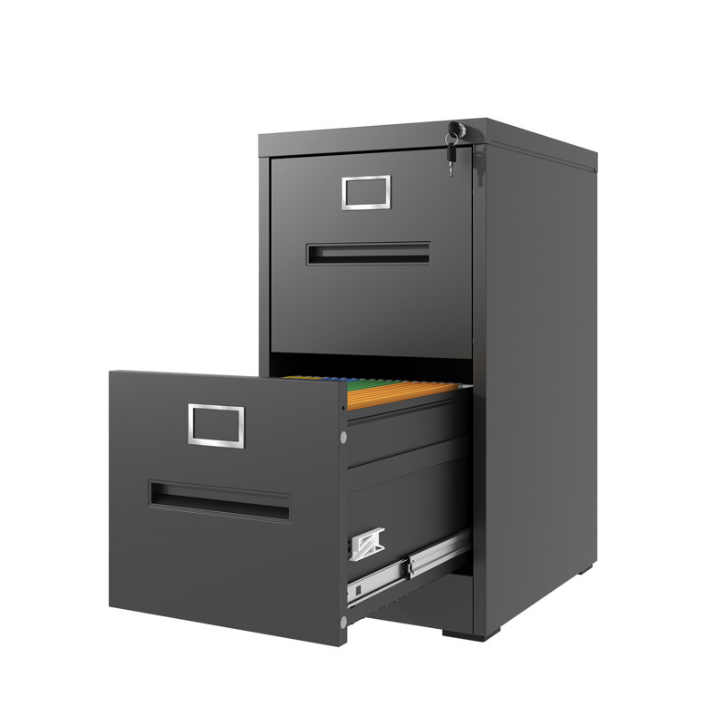 Classeur vertical verrouillé à 2 tiroirs Office Home, capacité lettre A4, structure en acier laminé à froid, armoire en métal à mouvement silencieux pour le bureau, baies de rangement de taille, dispositif de sécurité, lisse