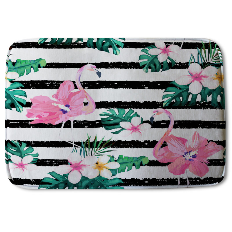 Akelah Memory Foam Non-Slip Bath Rug, Pink/Green/Black Floral 5