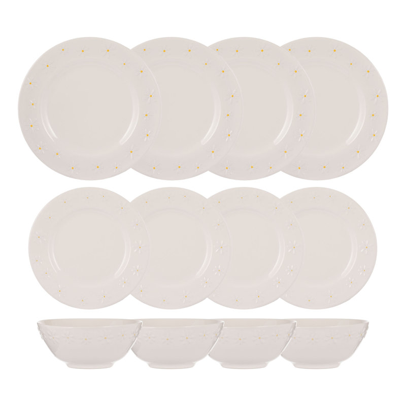 Daisy Stoneware Dinnerware Set 12 Piece - Service for 4