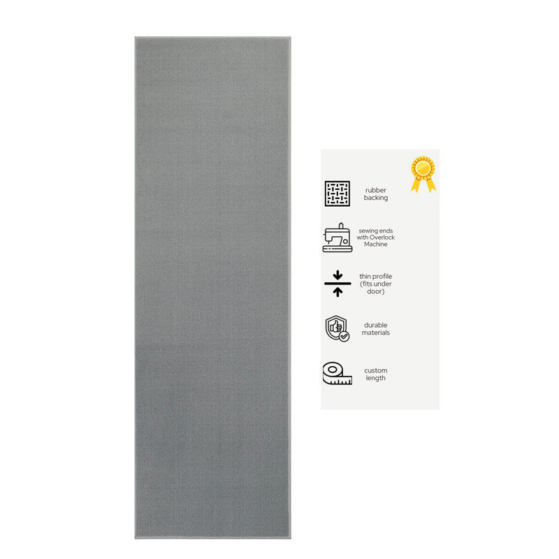 Custom Size Non Slip Solid Color Grey Low Pile Slip Resistant Hallway Runner Rugs by Feet, Runner 1'10" x 9'