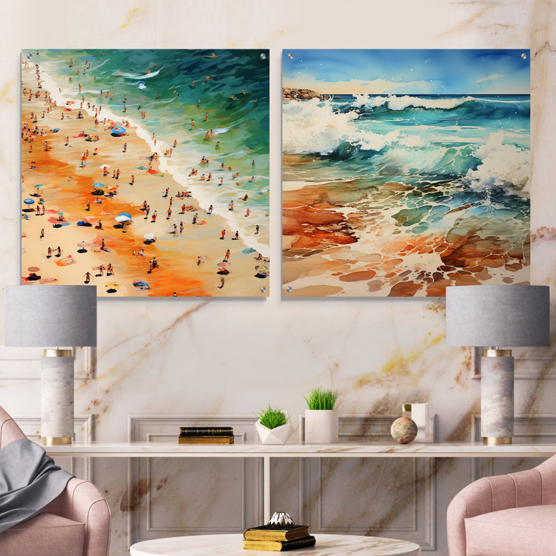 «Beach Photo Oceanic Rhythms» - Ensemble de 2 verres de plage en acrylique, H 16 po x l 33 po