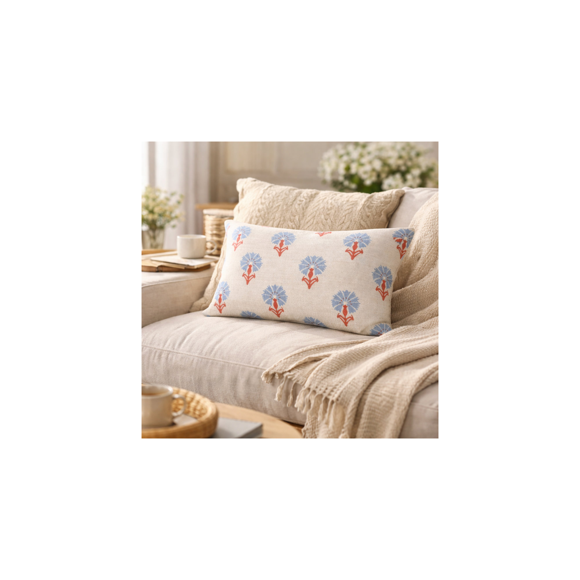 Amala Outdoor/Indoor Kidney Pillow, Mira Bluebell